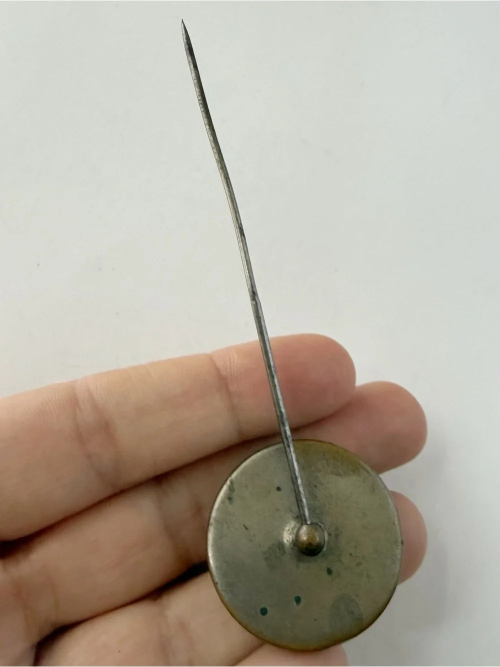 Antique Vintage Large Round Mother of Pearl Stick Pin Hat Lapel Pin